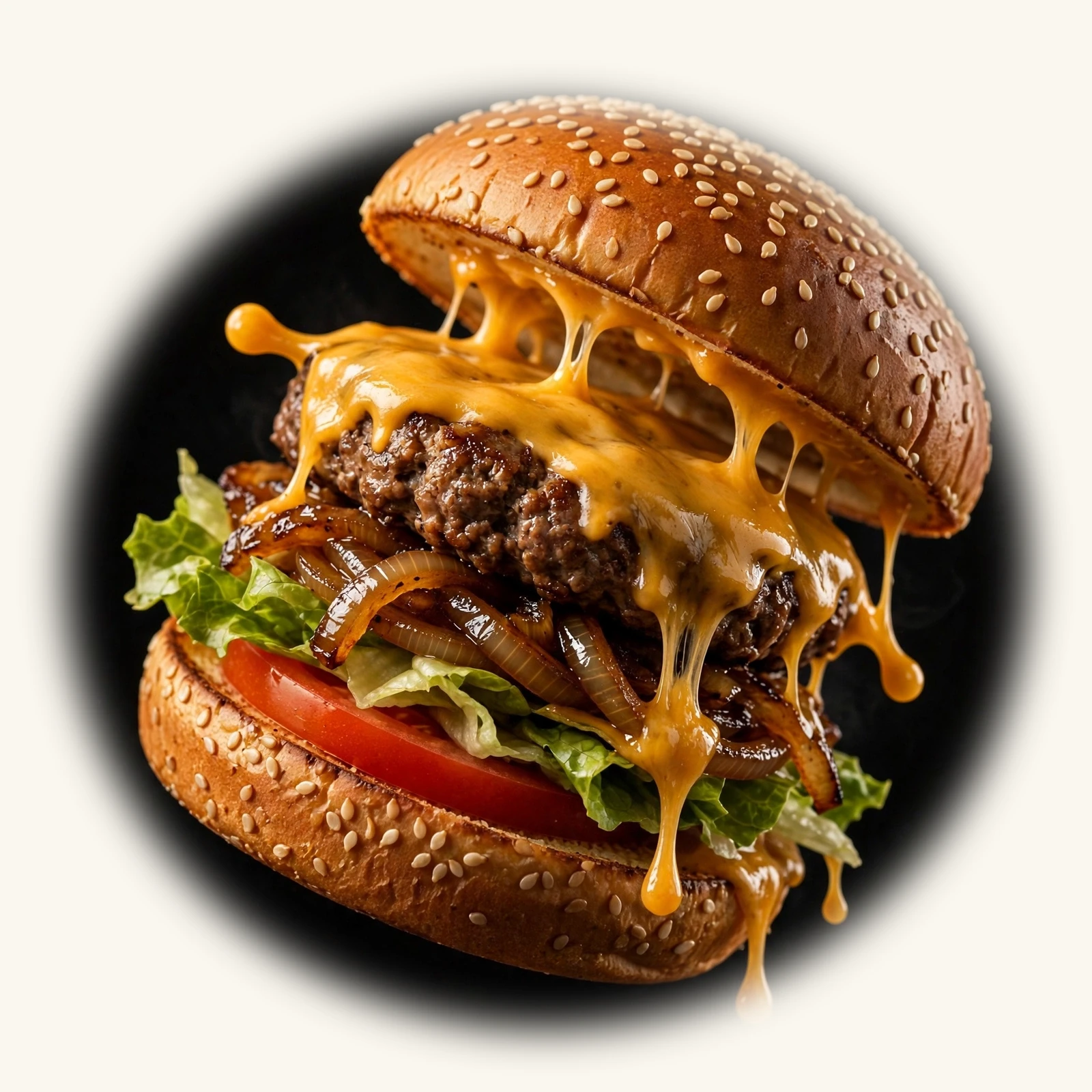 Gourmet cheeseburger with melting cheese